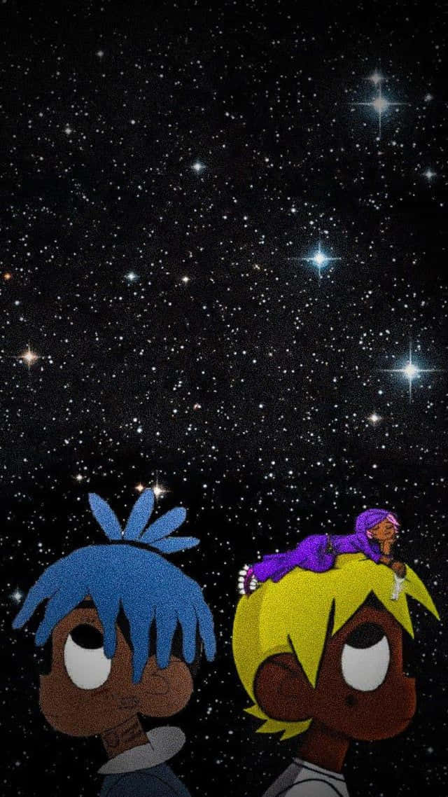 Two Lil Uzi Cartoon Characters Starry Background Background