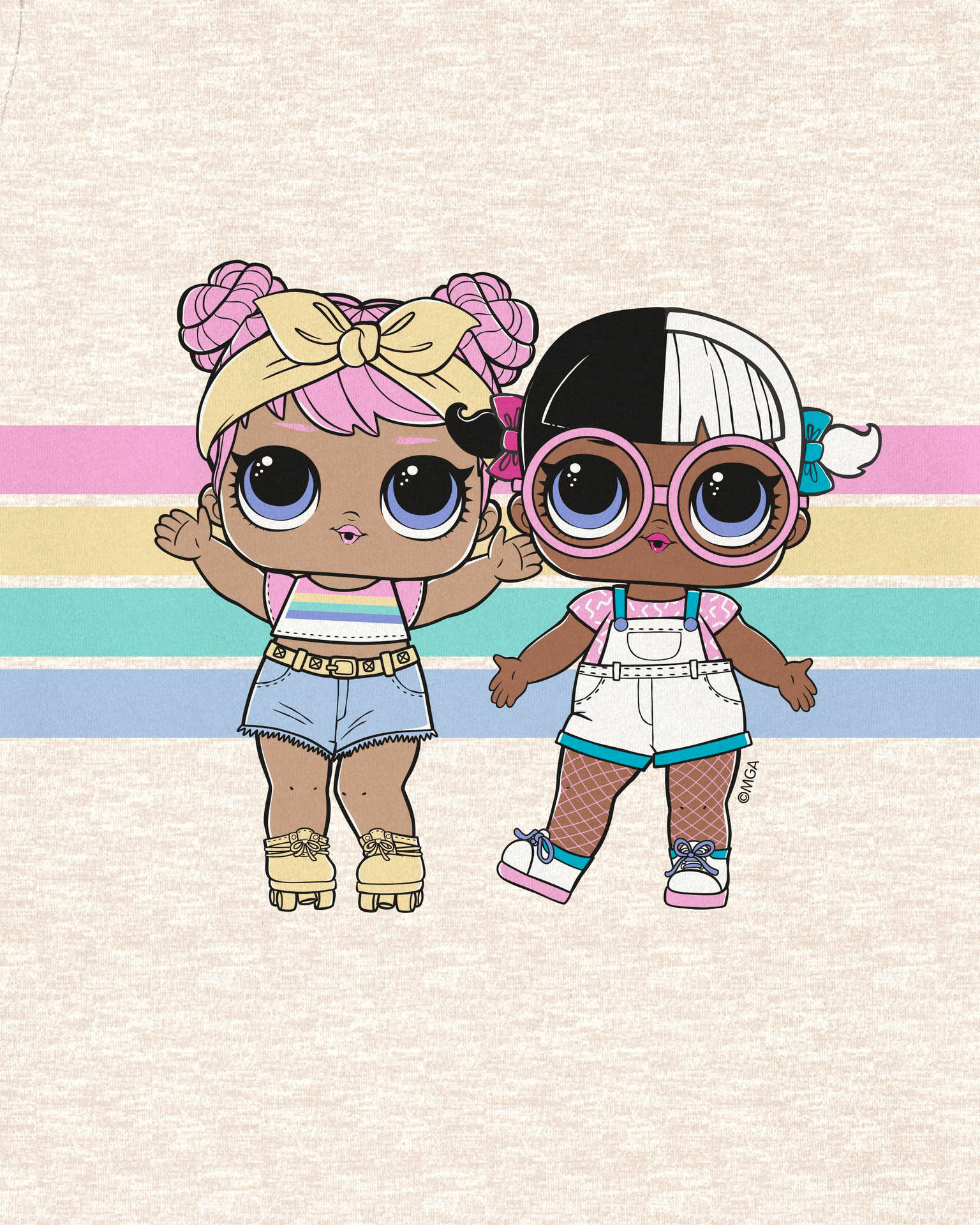 Two Little Girls Wearing Glasses And A Rainbow Striped Shirt Background
