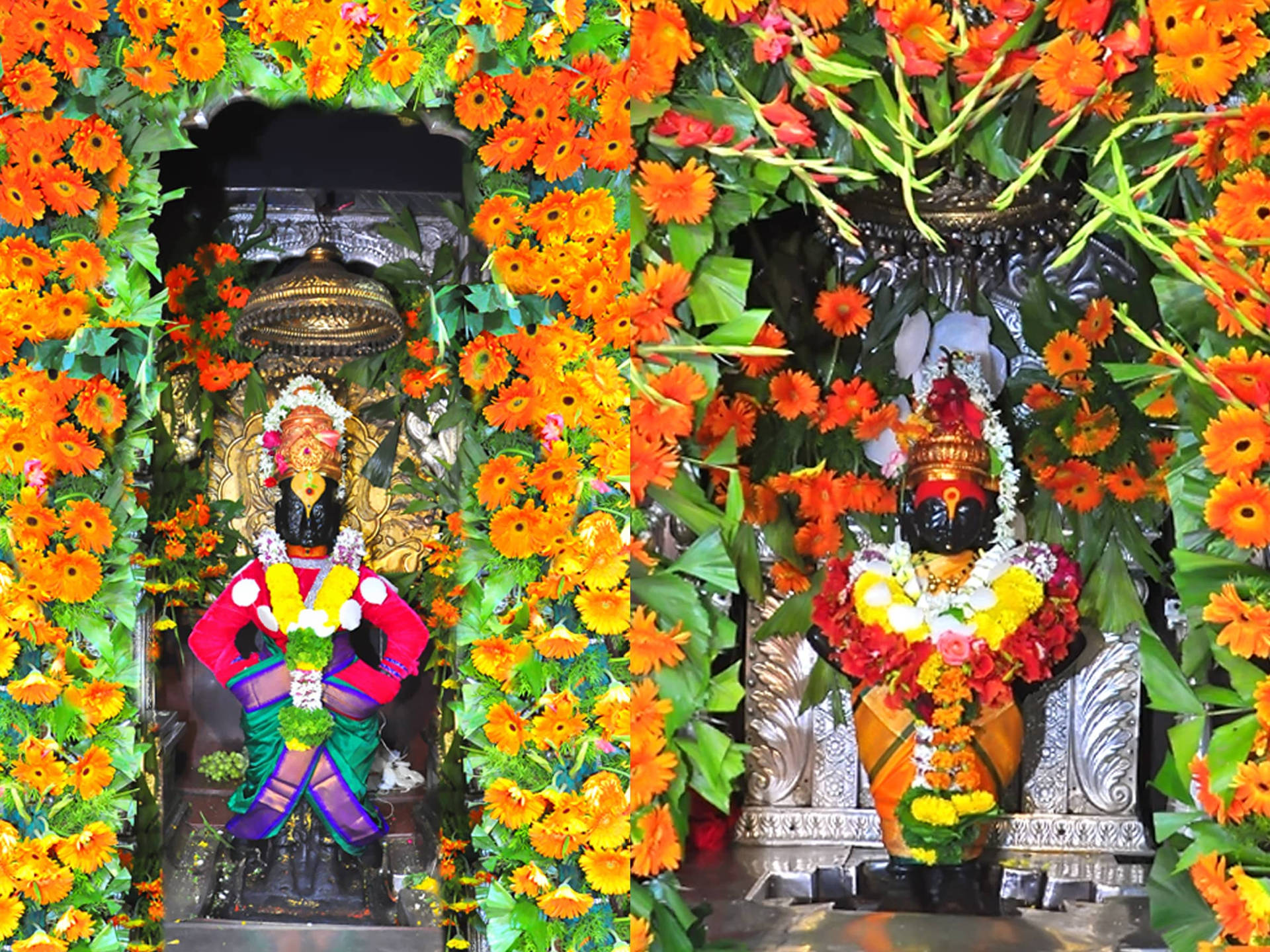 Two Lord Pandurang Statues At Temple Background