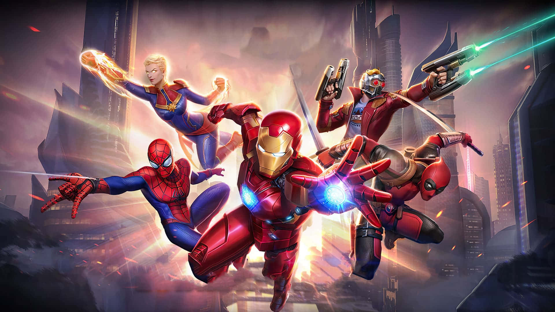 Two Marvel Superheroes, Spider-man And Iron Man Background