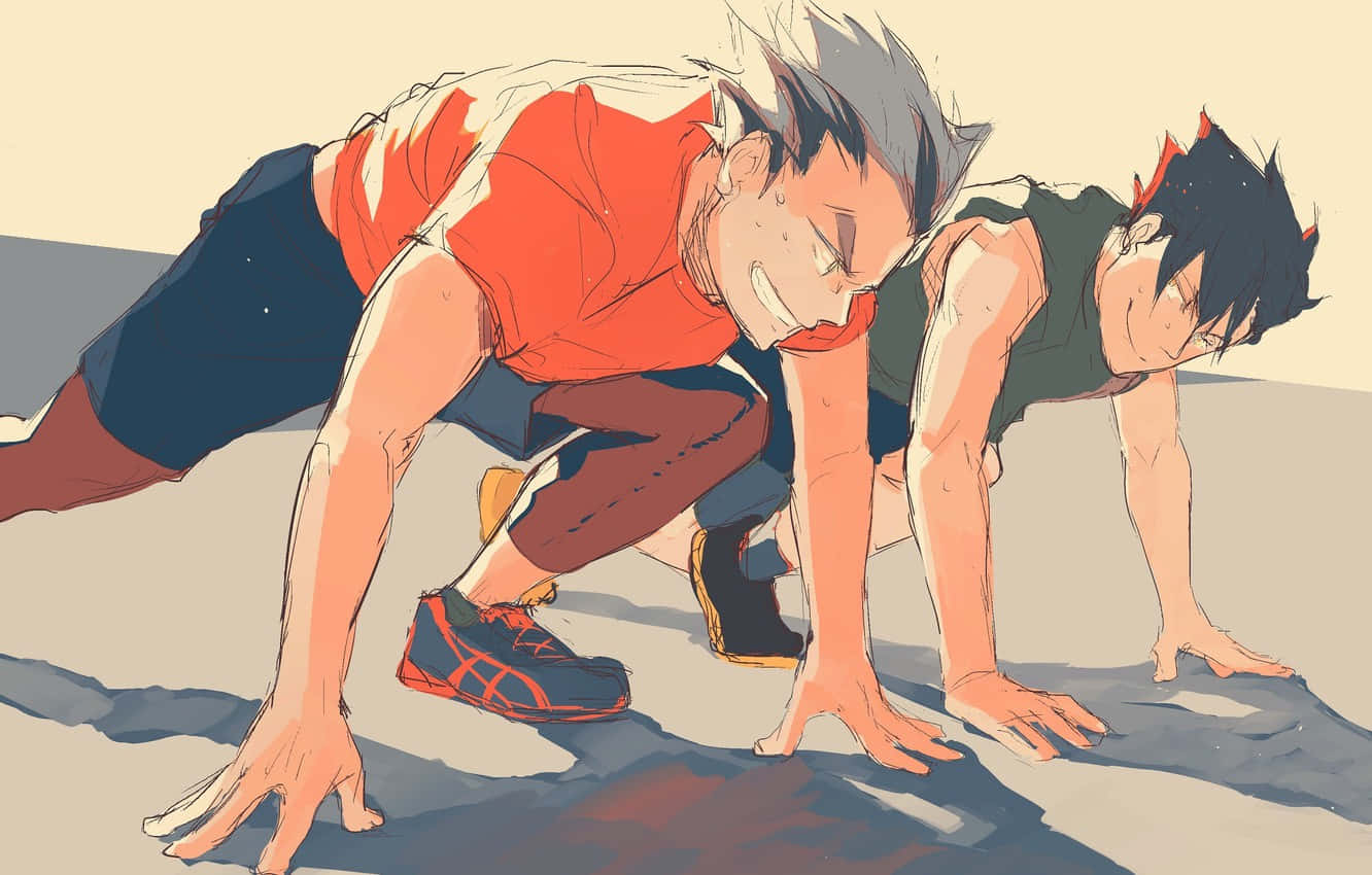 “two Members Of The Nekoma Volleyball Team Preparing For A Match” Background