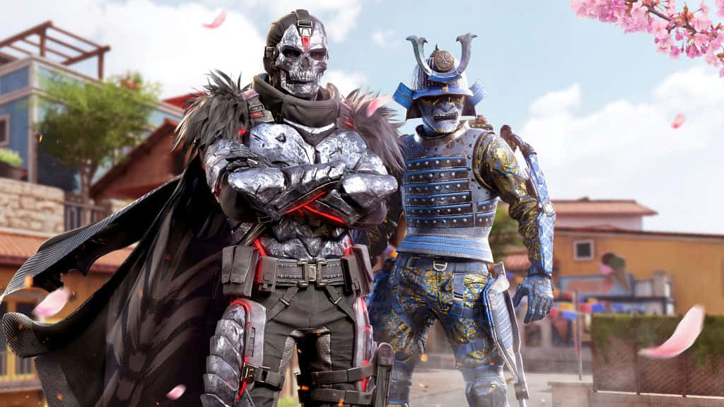 Two Men In Armor Standing Next To Each Other Background