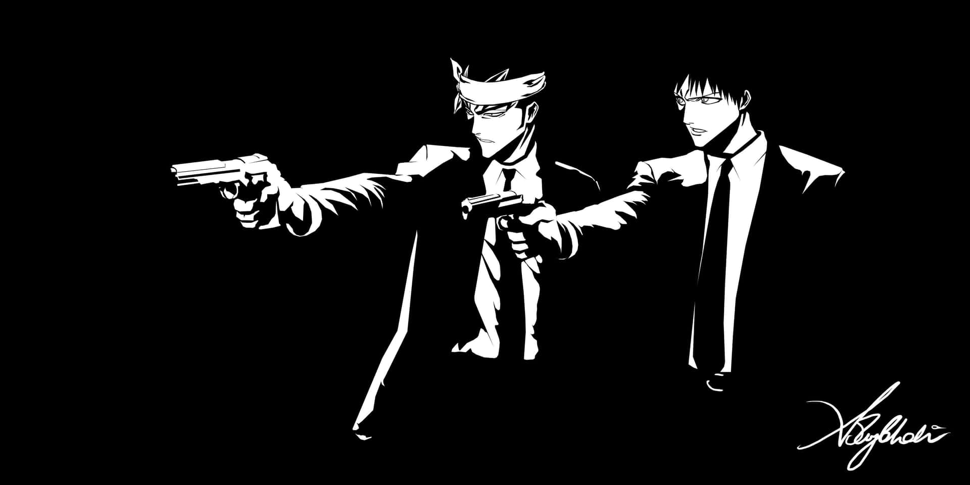 Two Men In Suits Holding Guns Background
