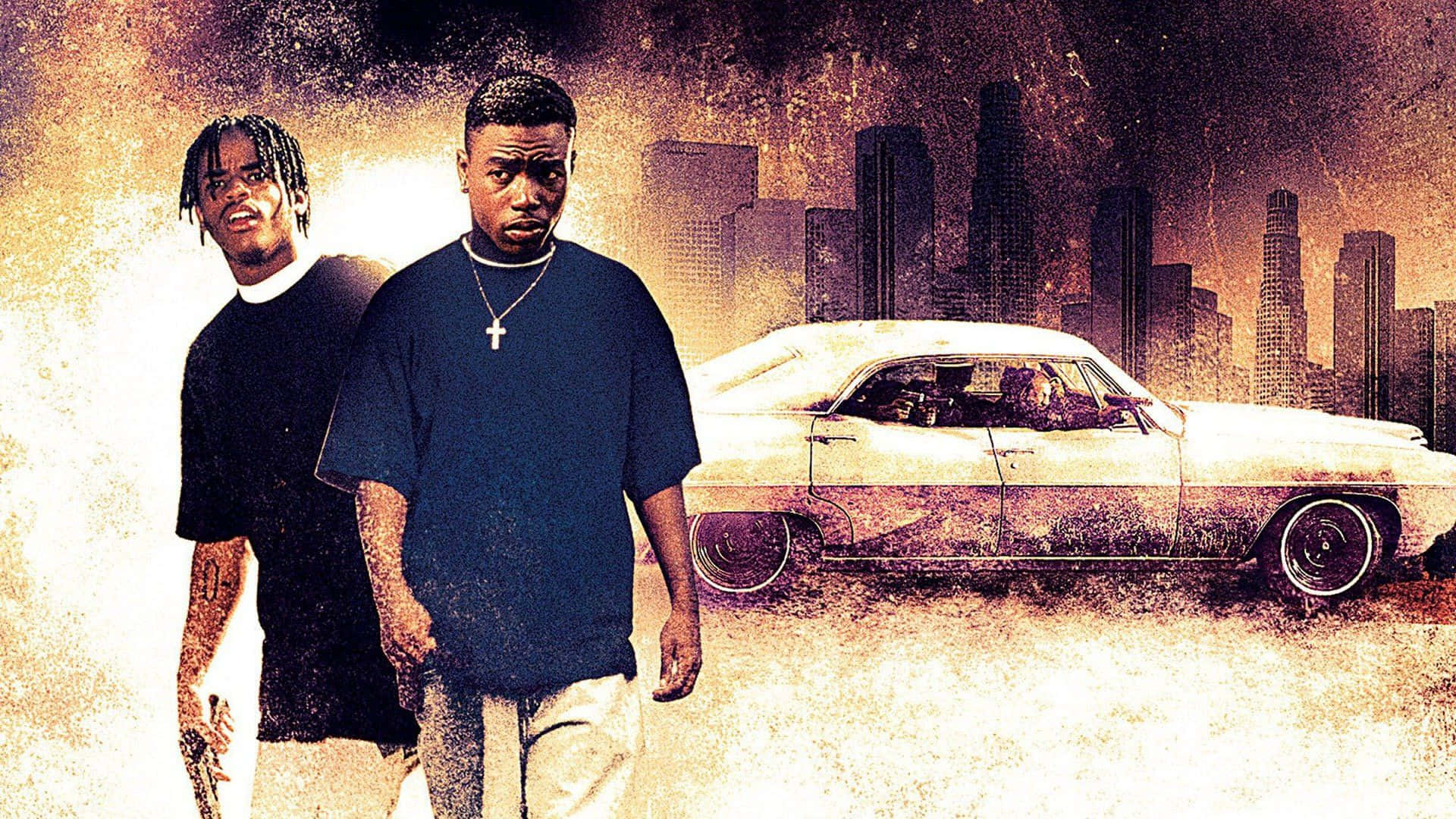 Two Men Standing In Front Of A Car Background