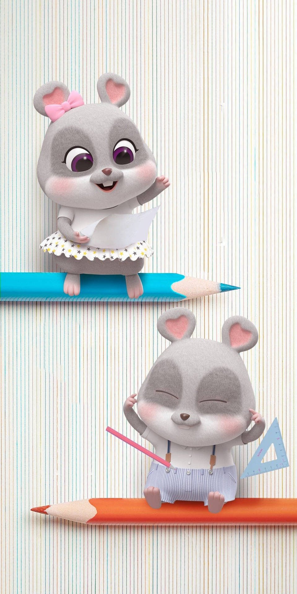 Two Mice On Pencil Cartoon Iphone Background