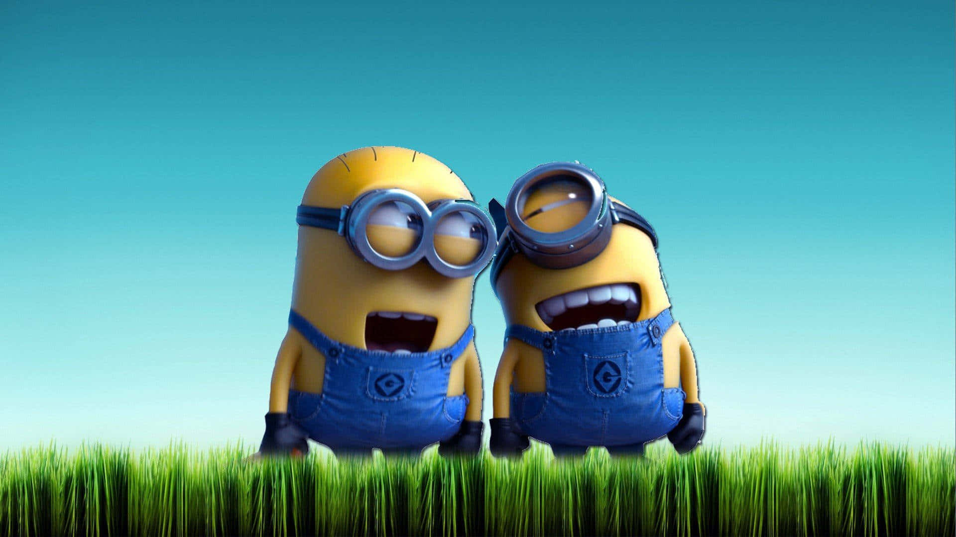 Two Minions Standing In The Grass Background