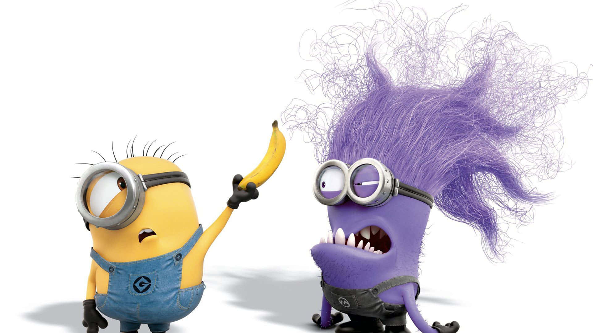 Two Minions With Purple Hair And Purple Hair Background