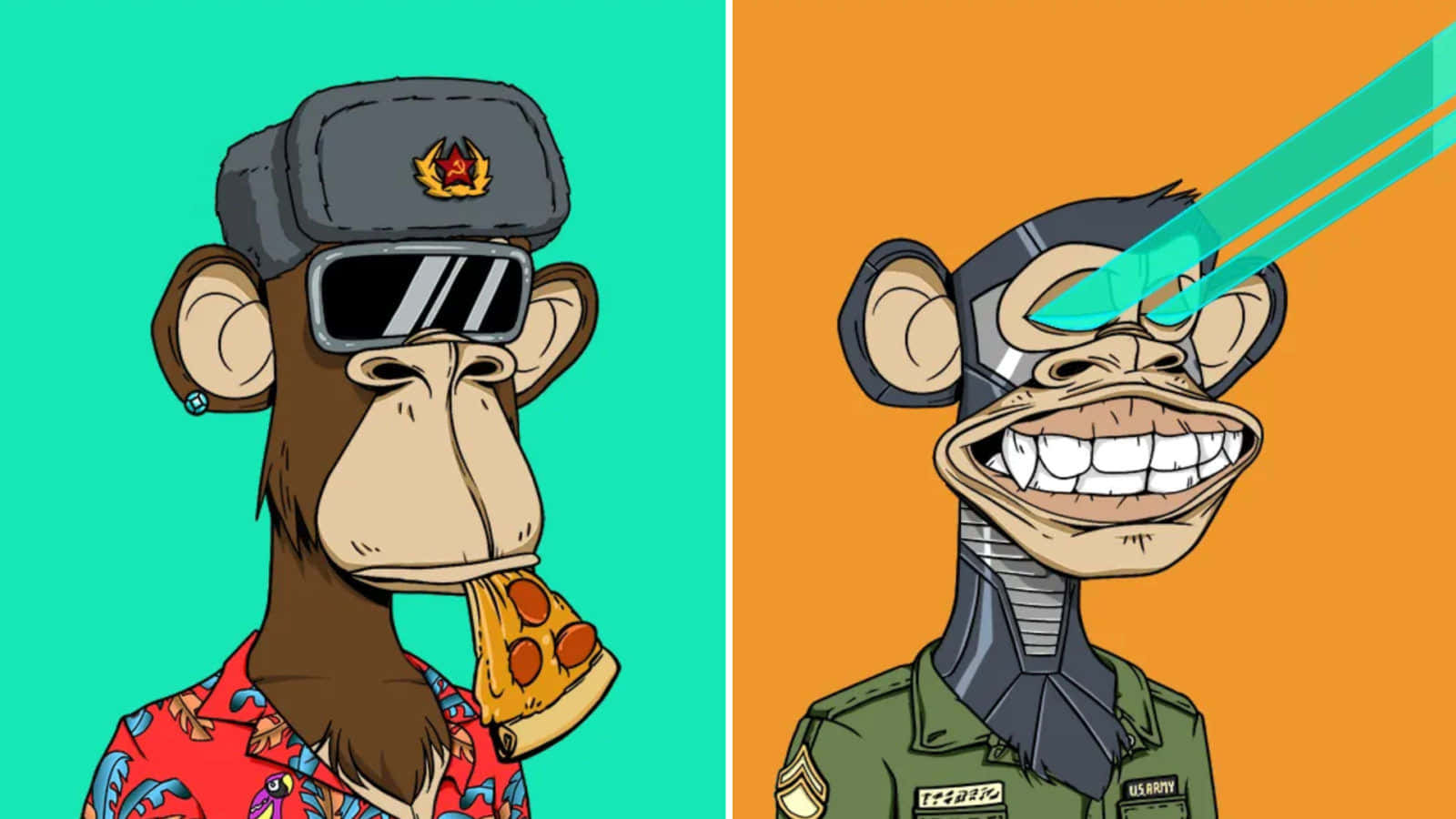 Two Monkeys With Glasses And A Pizza Background