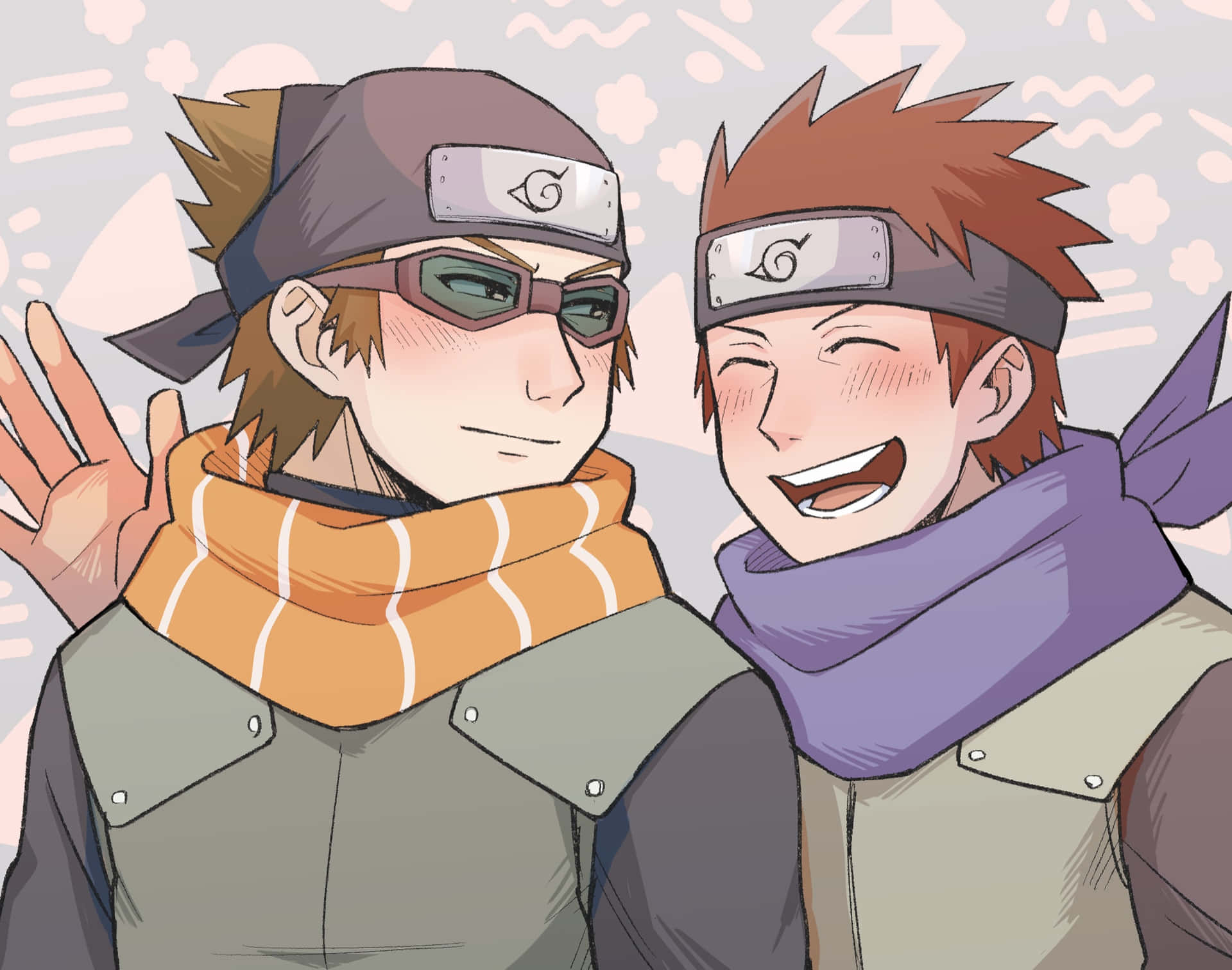 Two Naruto Characters With Glasses And Scarves Background