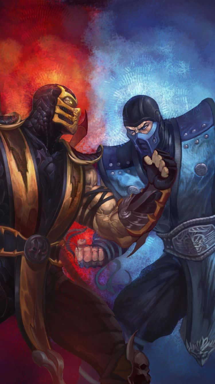 Two Ninja Fighting Each Other In A Painting Background