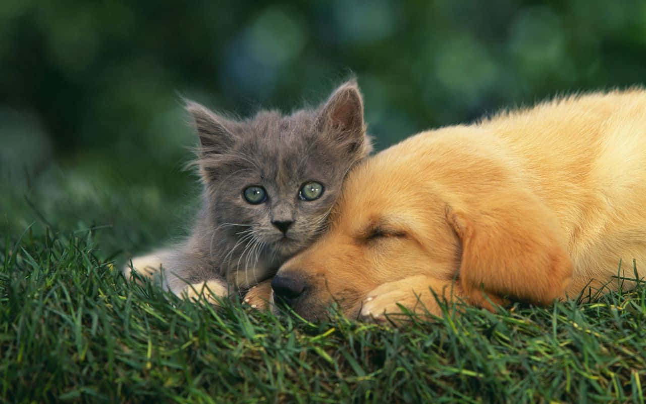 Two Of The Cutest Pets Ever: Kitten And Puppy Background