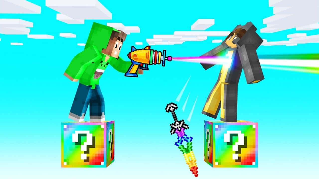 Two People Are Fighting In A Minecraft Game Background