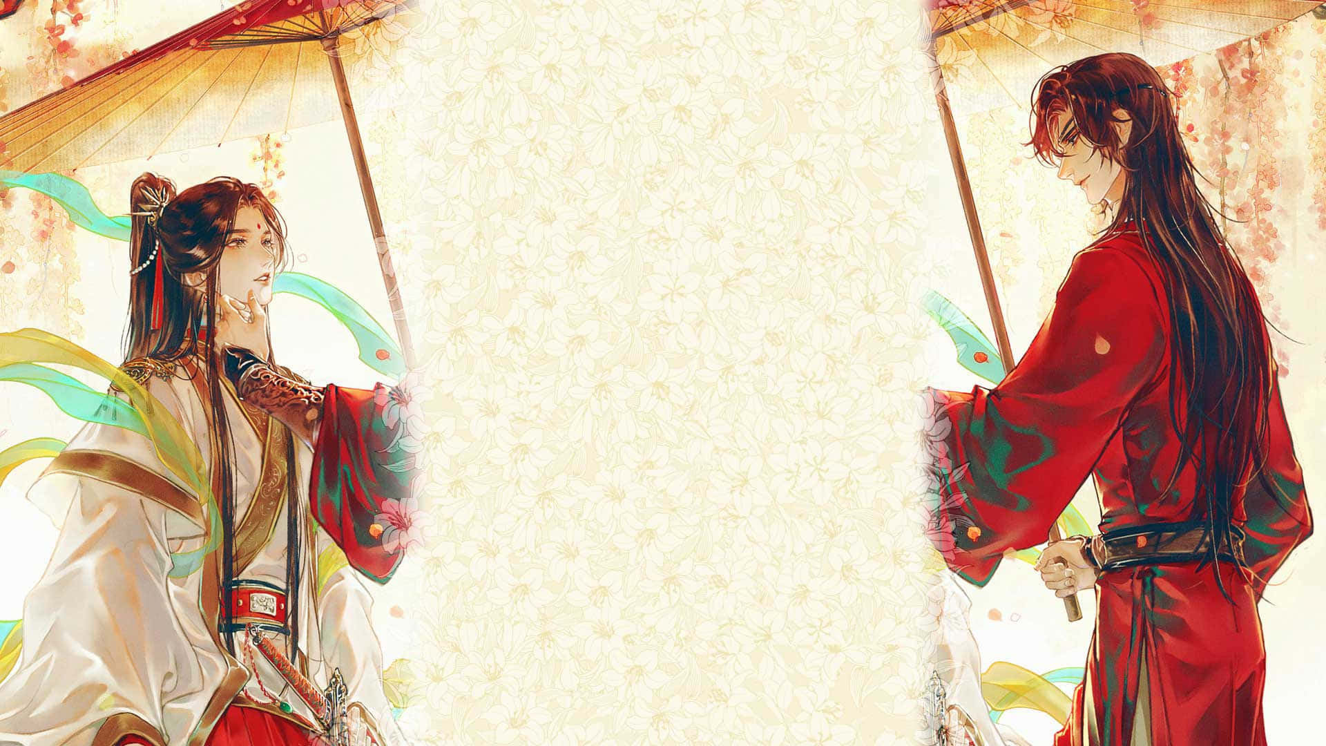 Two People Are Holding Umbrellas Background