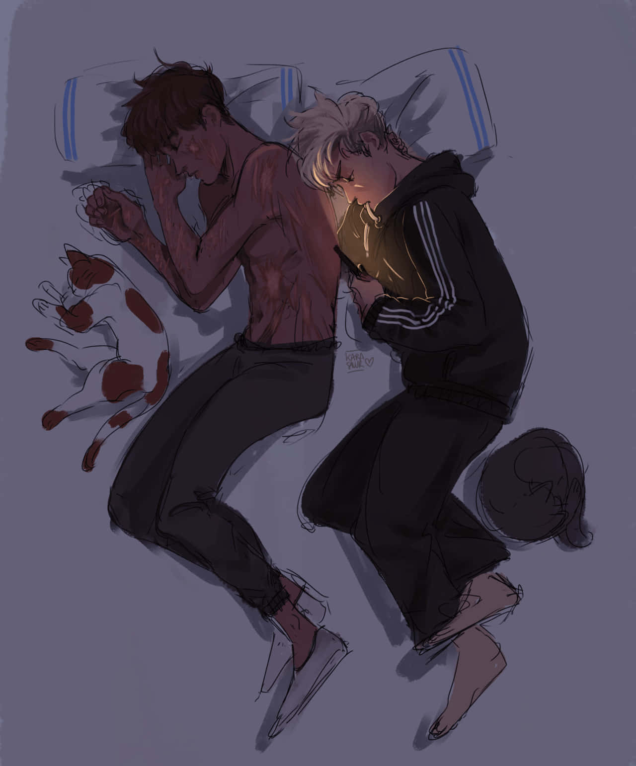 Two People Are Sleeping On A Bed With A Candle