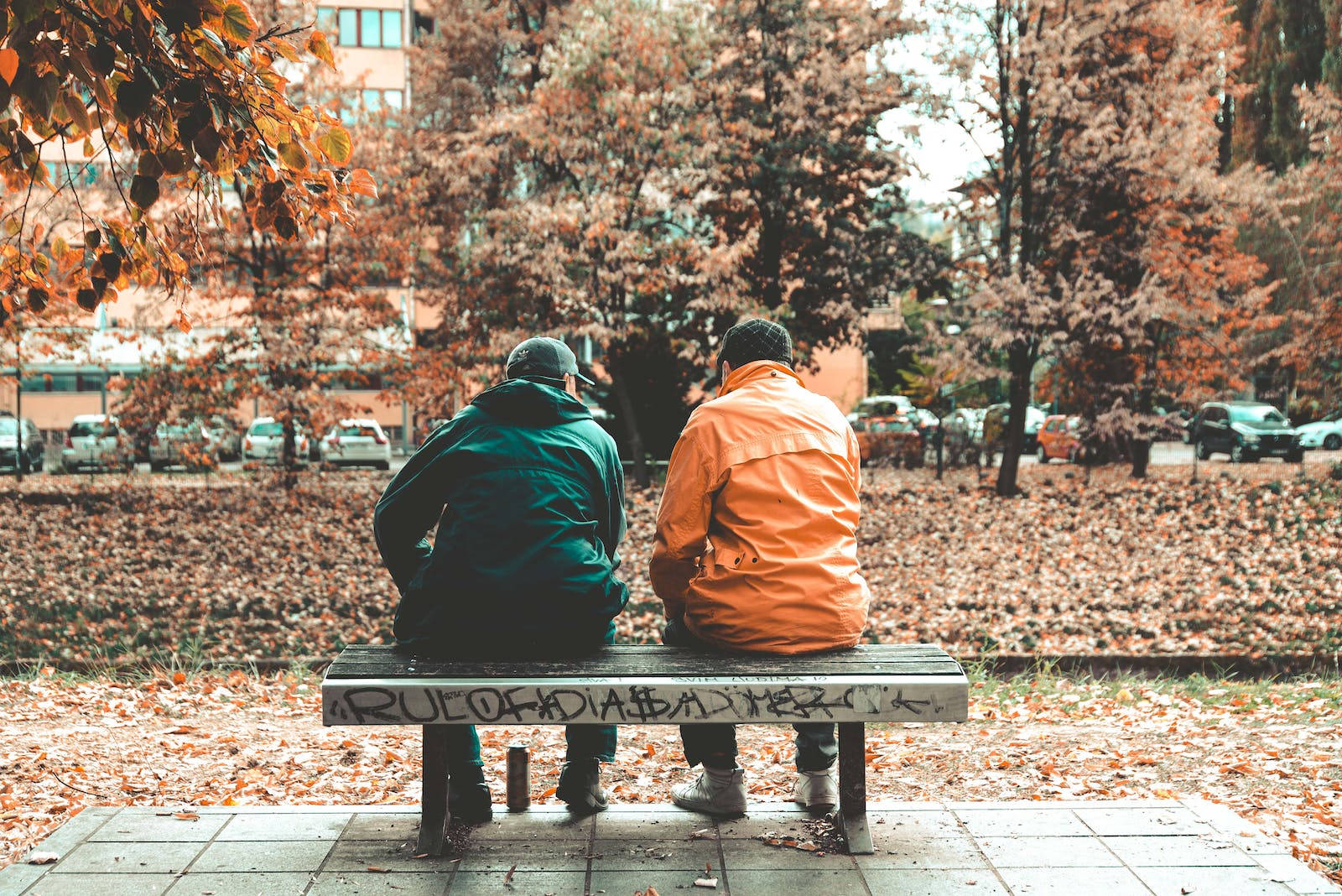 Two People On Bench Best Autumn Background