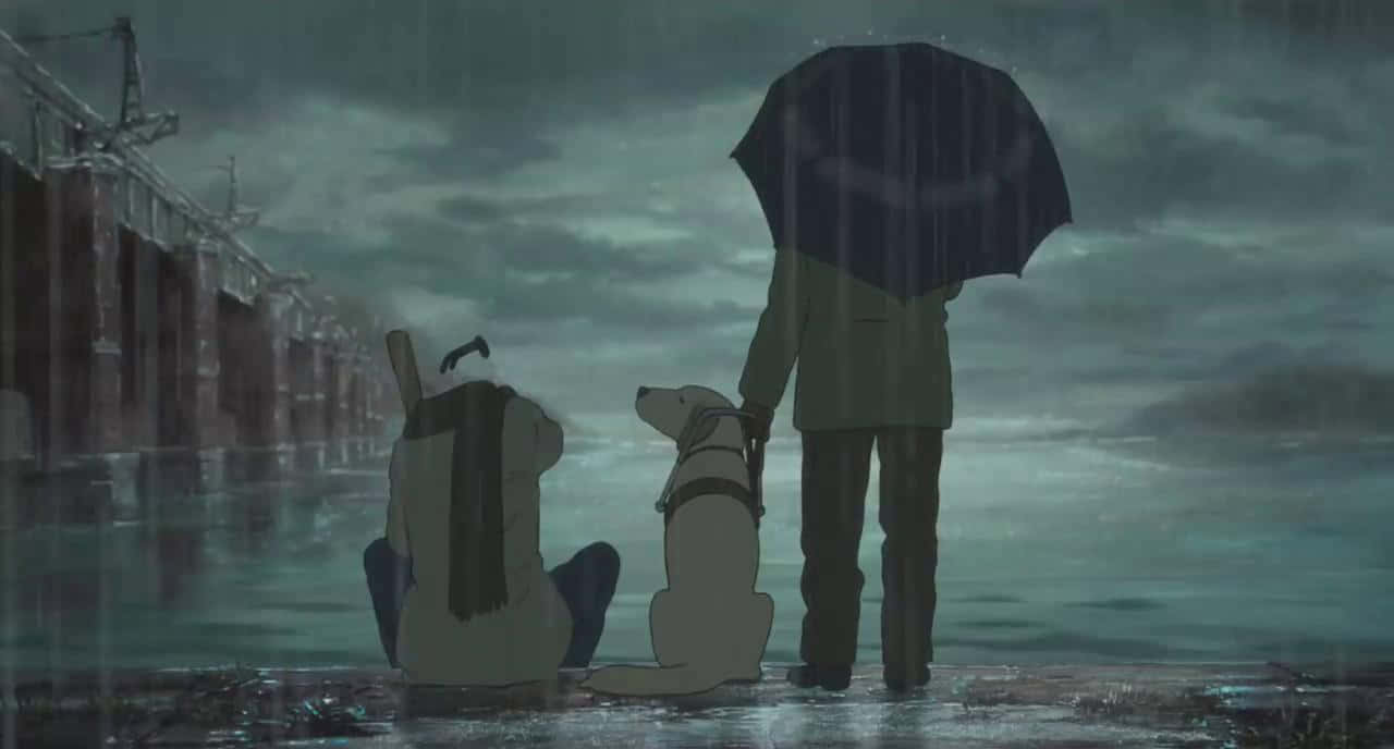 Two People Standing In The Rain With An Umbrella Background
