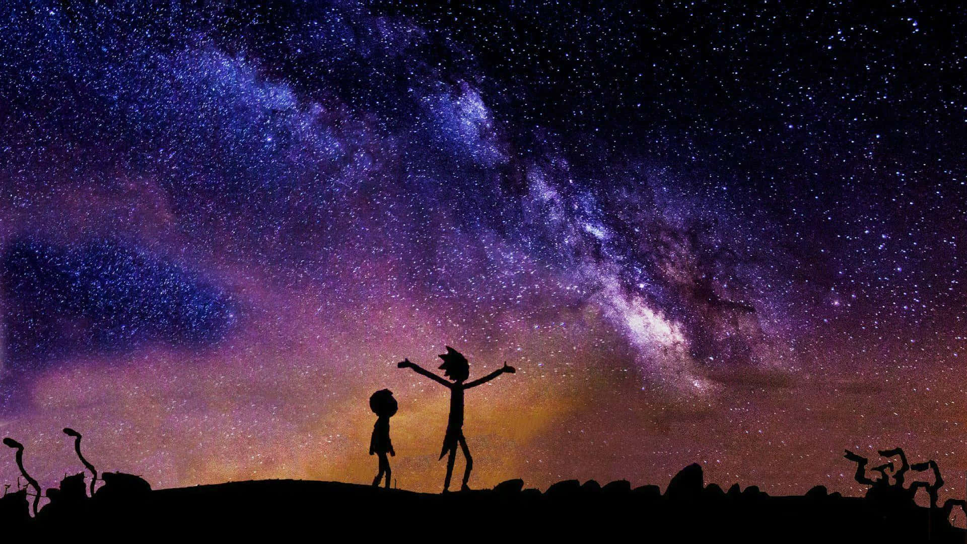 Two People Standing Under The Stars Background