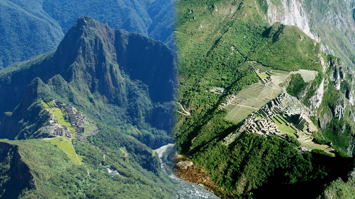 Two Pictures Of A Mountain And A River