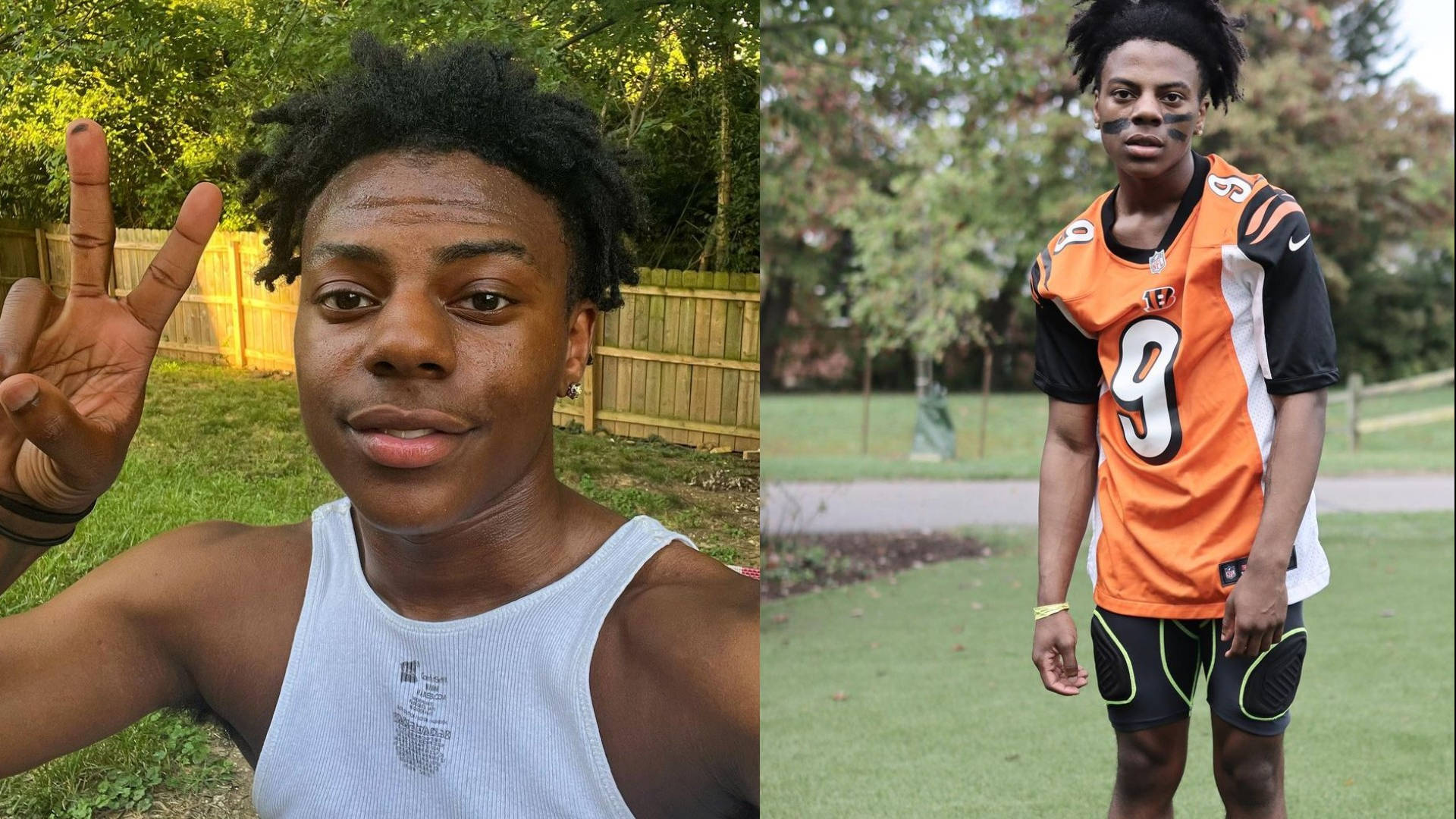 Two Pictures Of A Young Man In An Orange Jersey