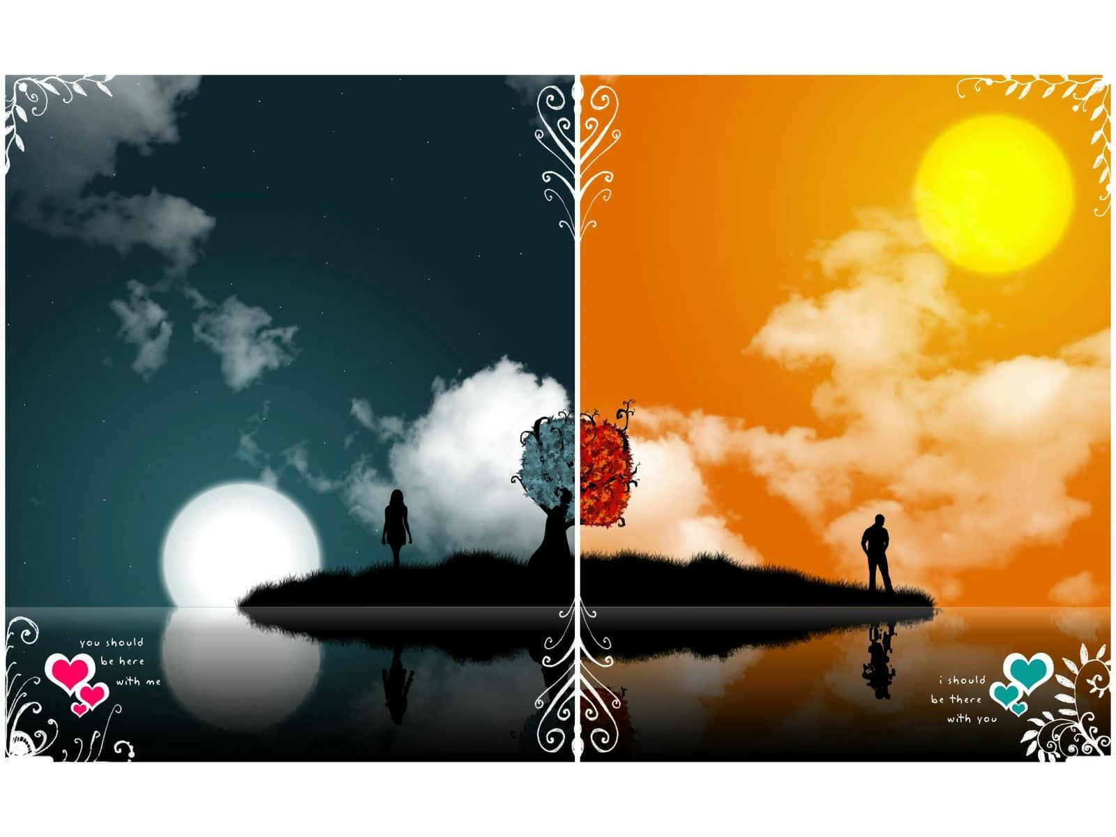 Two Pictures Of People Standing On The Water Background