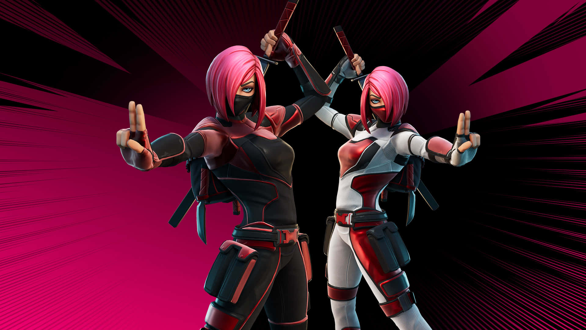 Two Pink Characters With Guns In Front Of A Pink Background Background