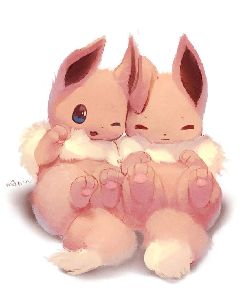 Two Pink Eevees Sitting Together Background