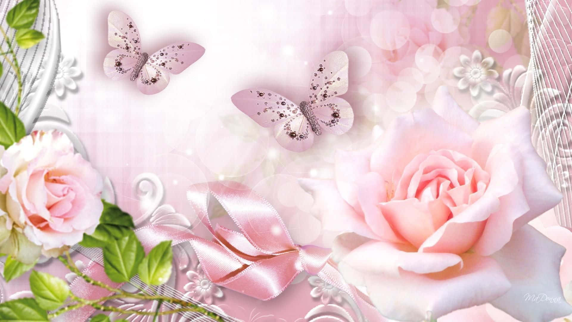 Two Pink Glitter Butterfly Background