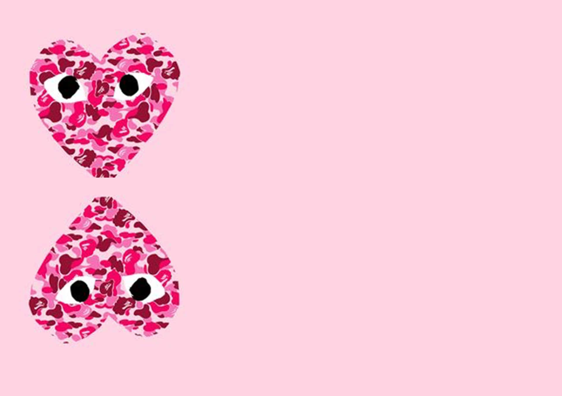 Two Pink Hearts With Eyes On A Pink Background