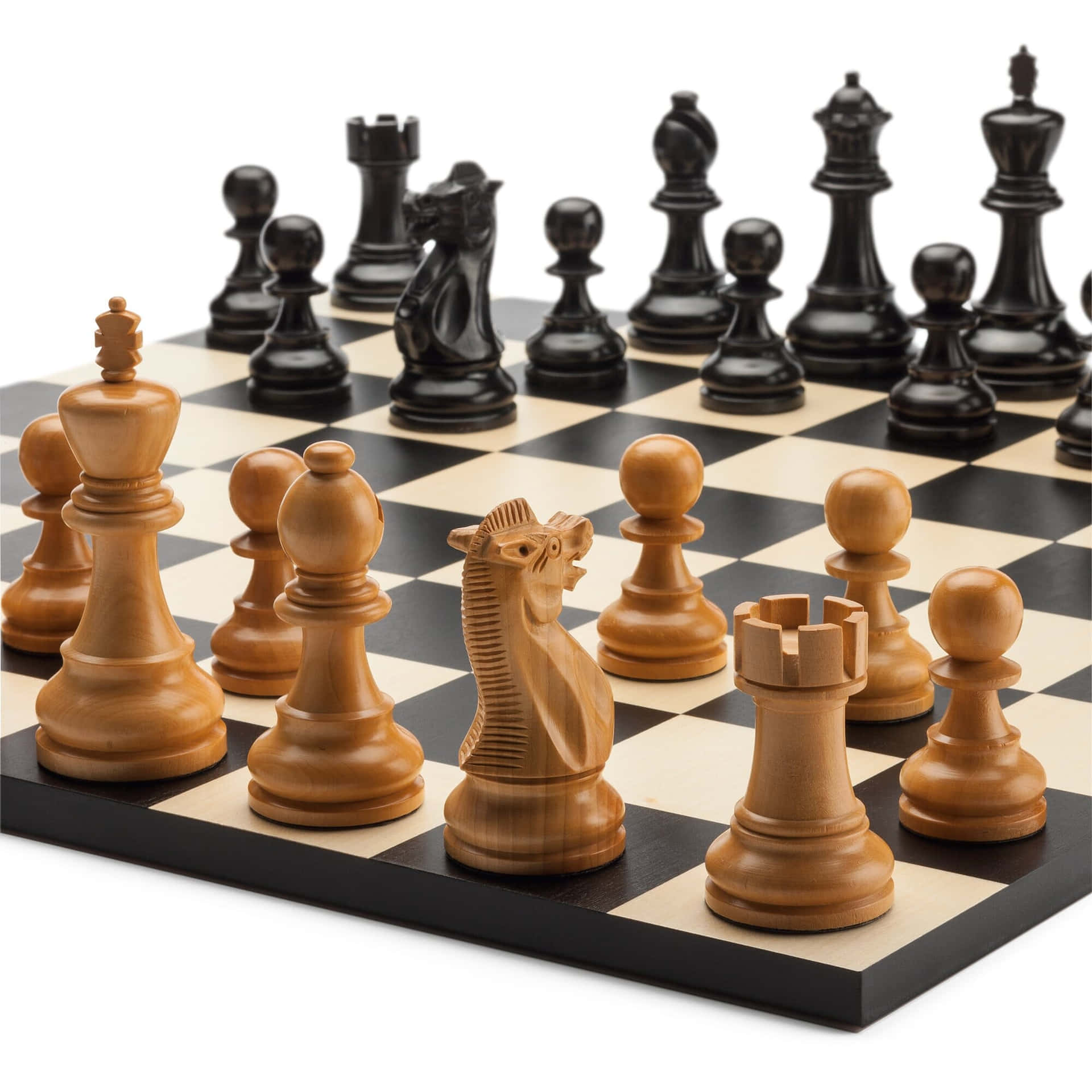 Two Players Engaged In A Capture Game On A Chessboard Background