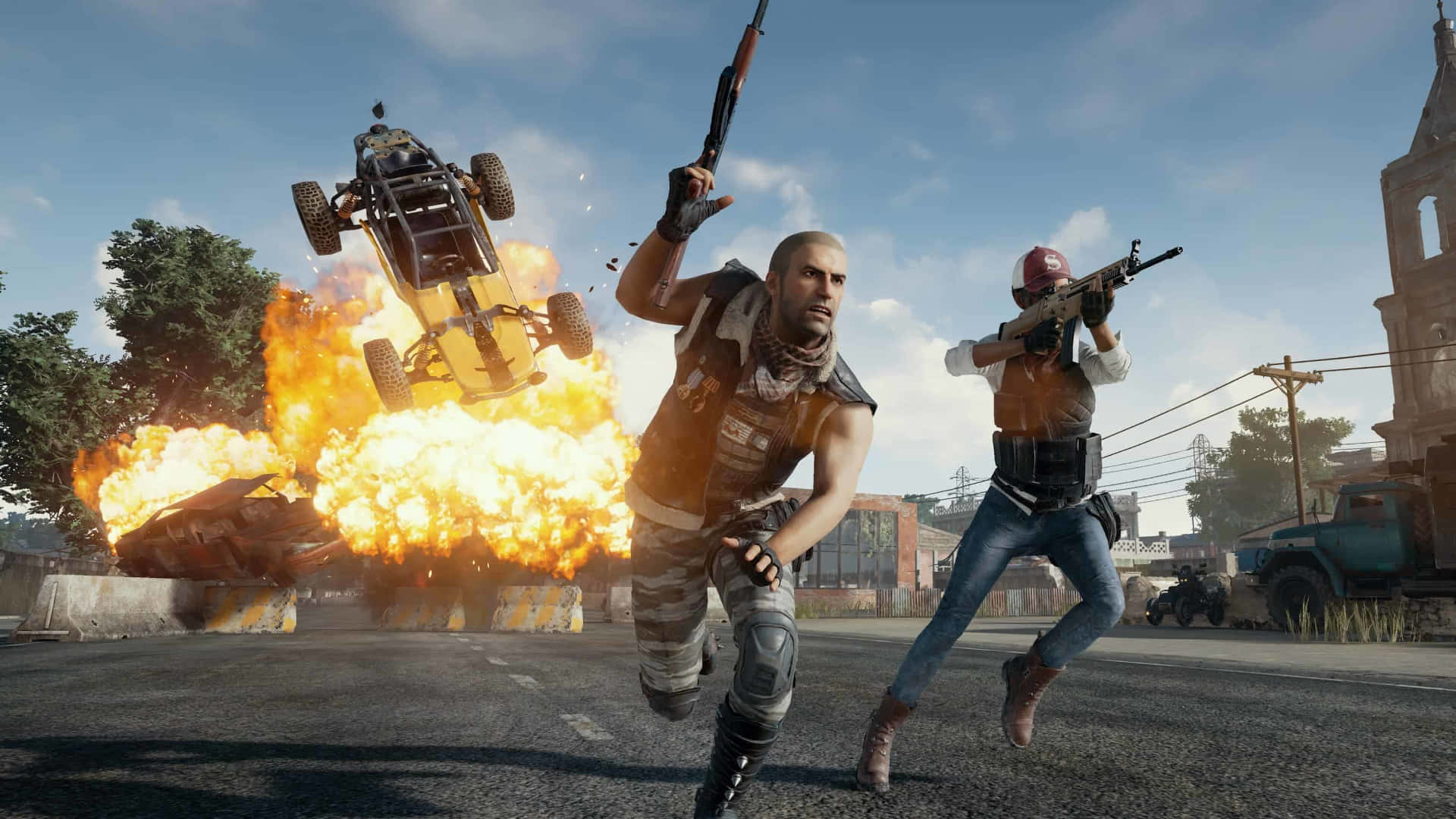 Two Players With Yellow Vehicle Pubg 1920x1080 Background