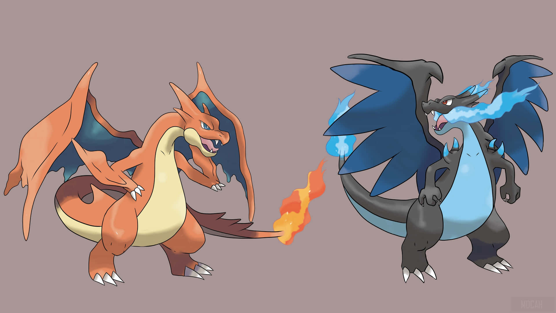 Two Pokemon Characters With Blue And Orange Colors Background