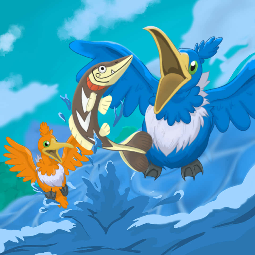 Two Pokémon Cramorant With Fish