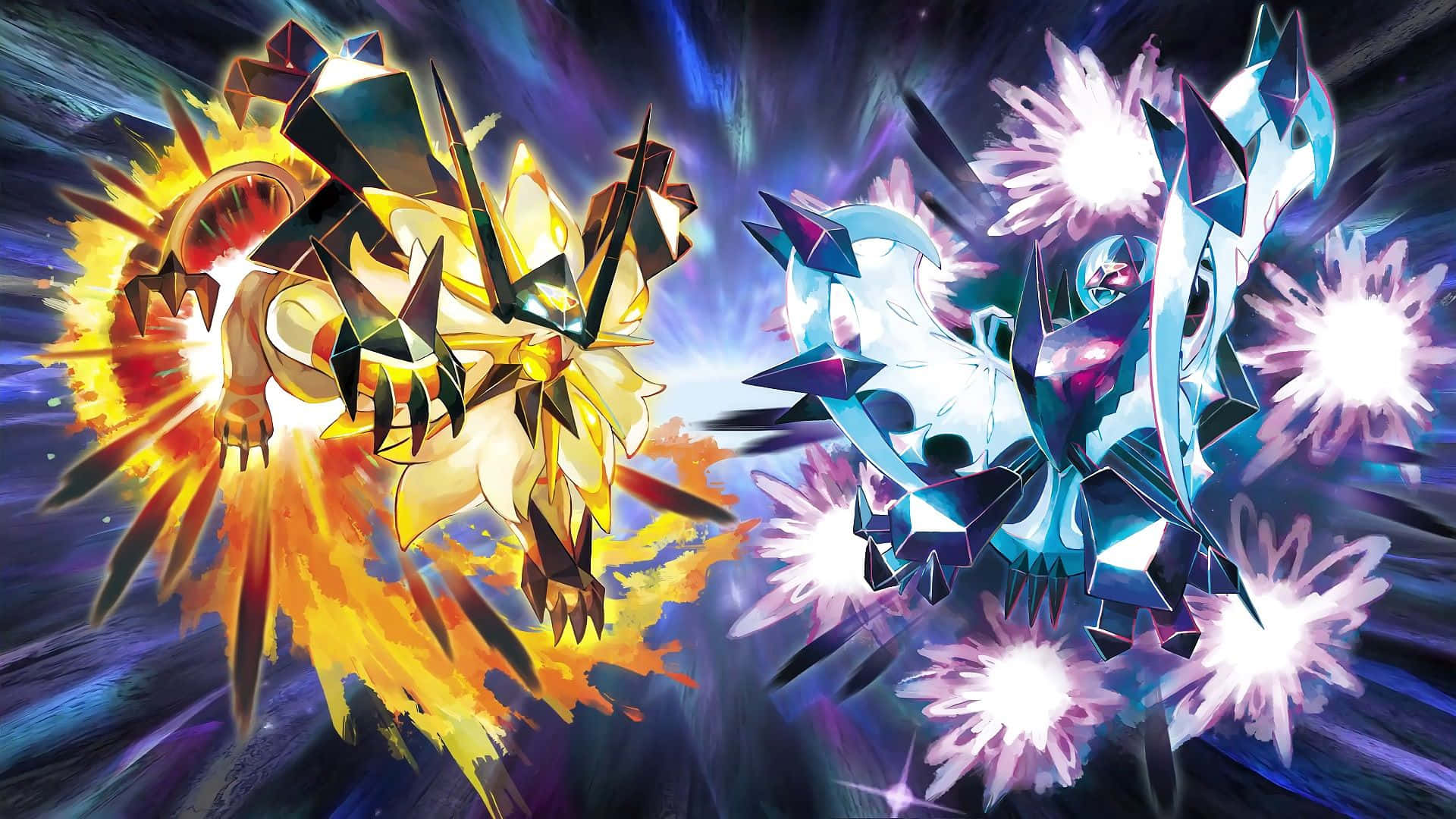 Two Pokemon Fighting Each Other In A Dark Background