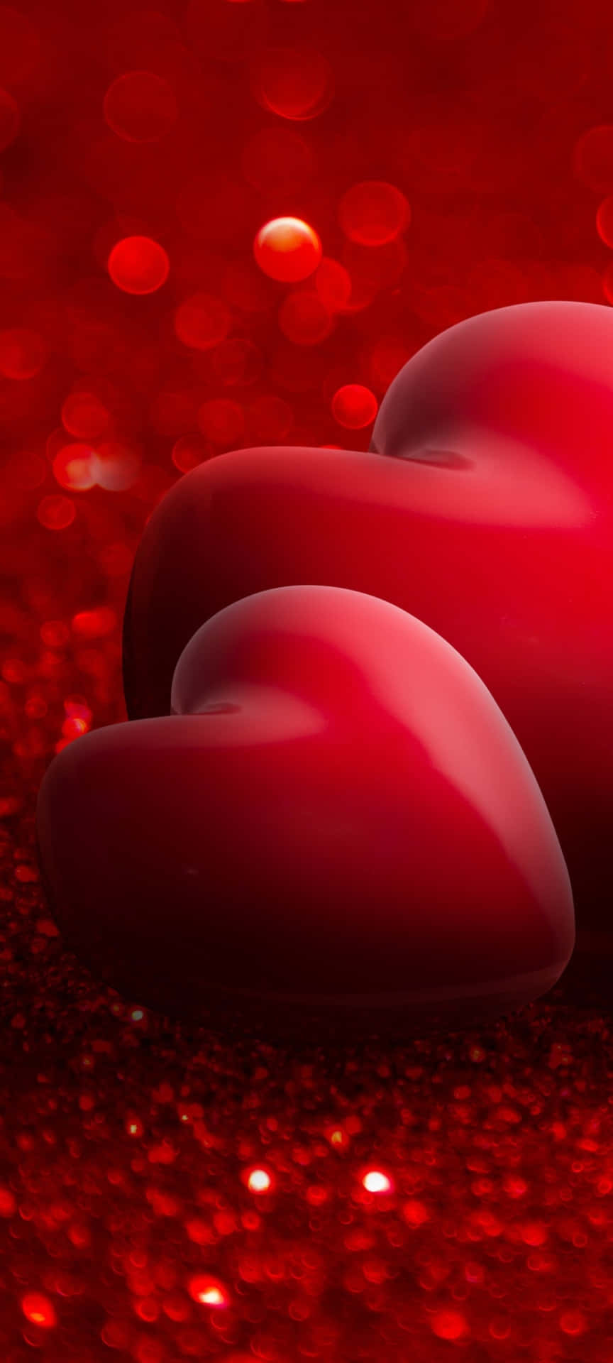 Two Red Hearts On A Red Background Background