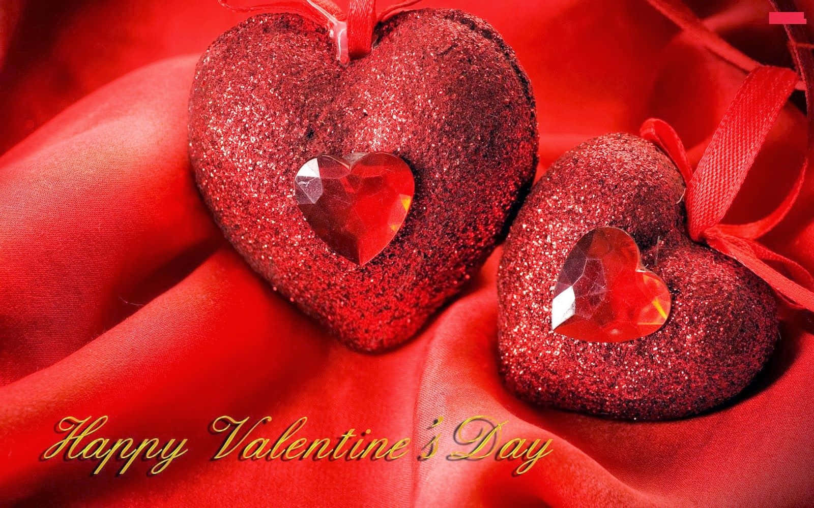 Two Red Hearts With Happy Valentine's Day Written On Them Background