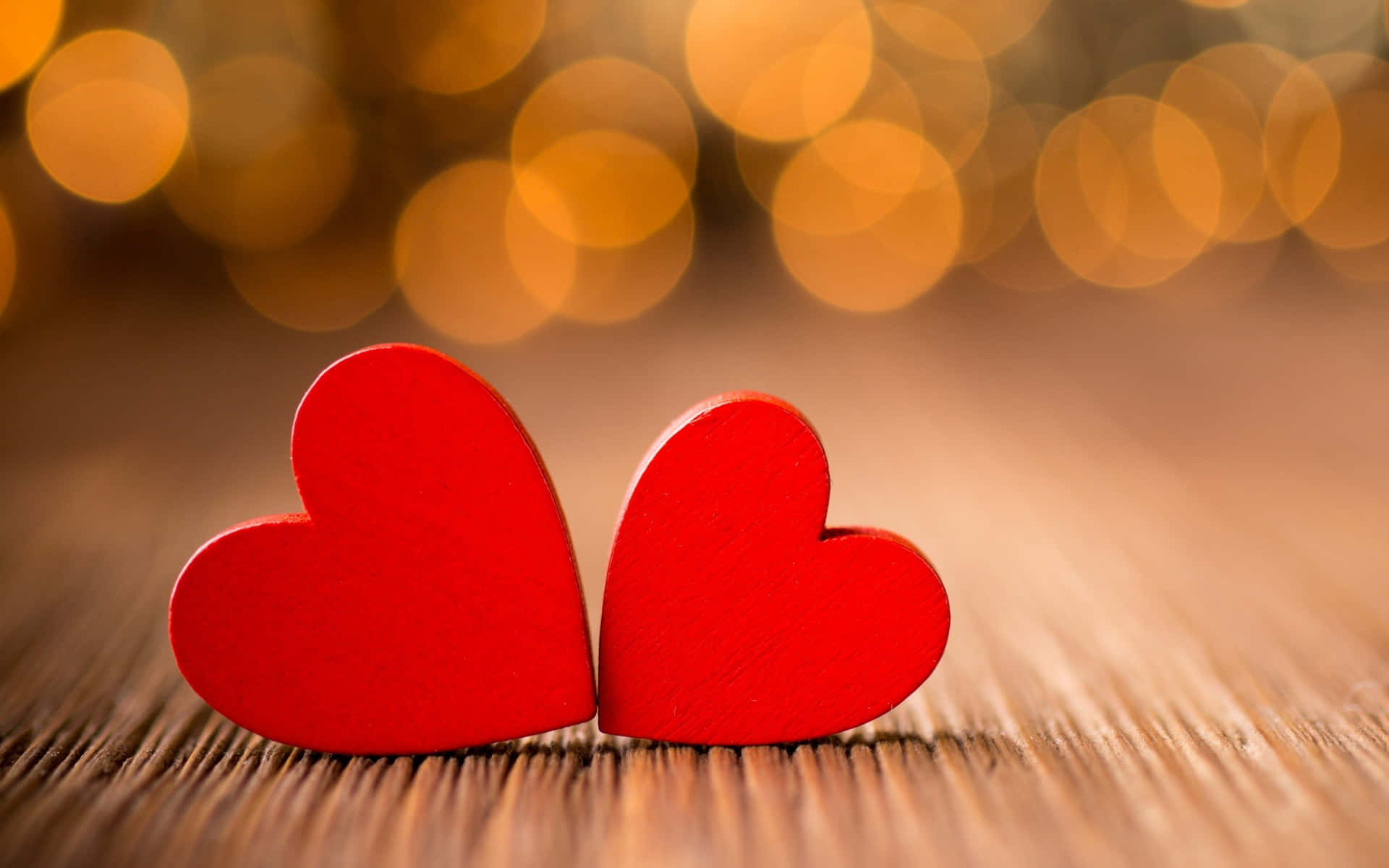 Two Red Hearts Wooden Background Background