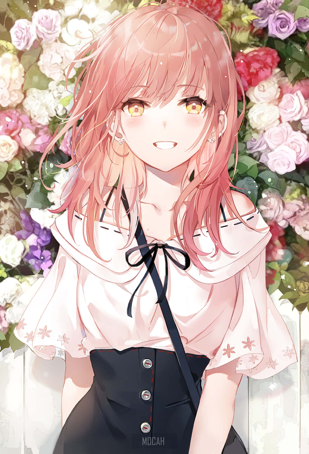 Two Roses In An Anime Landscape Background