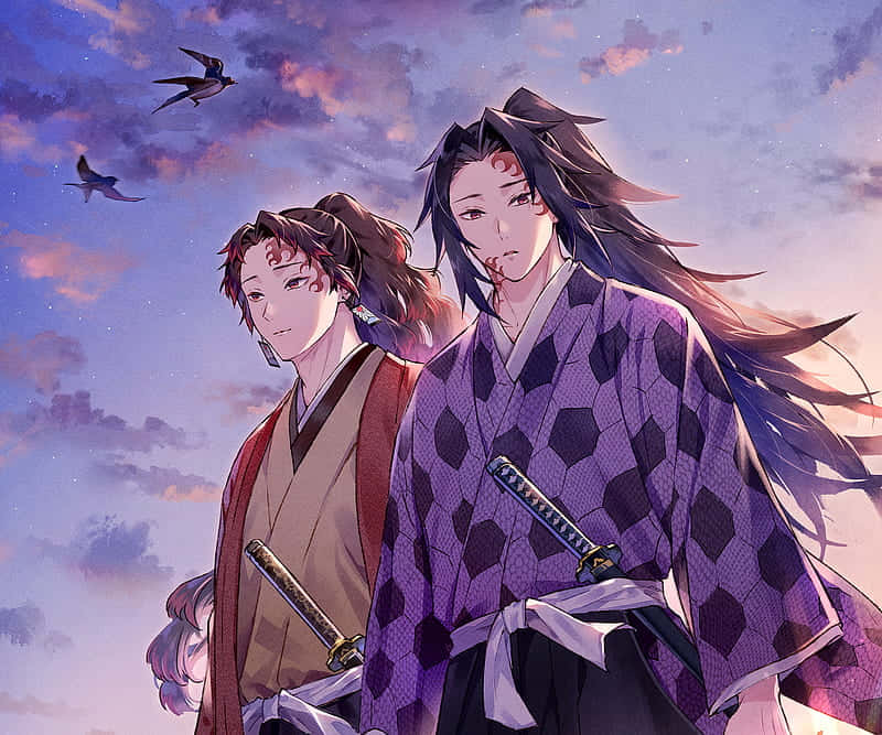 Two Samurai Standing In Front Of A Sky Background