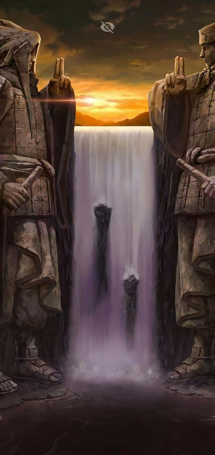 Two Samurai Standing Next To A Waterfall