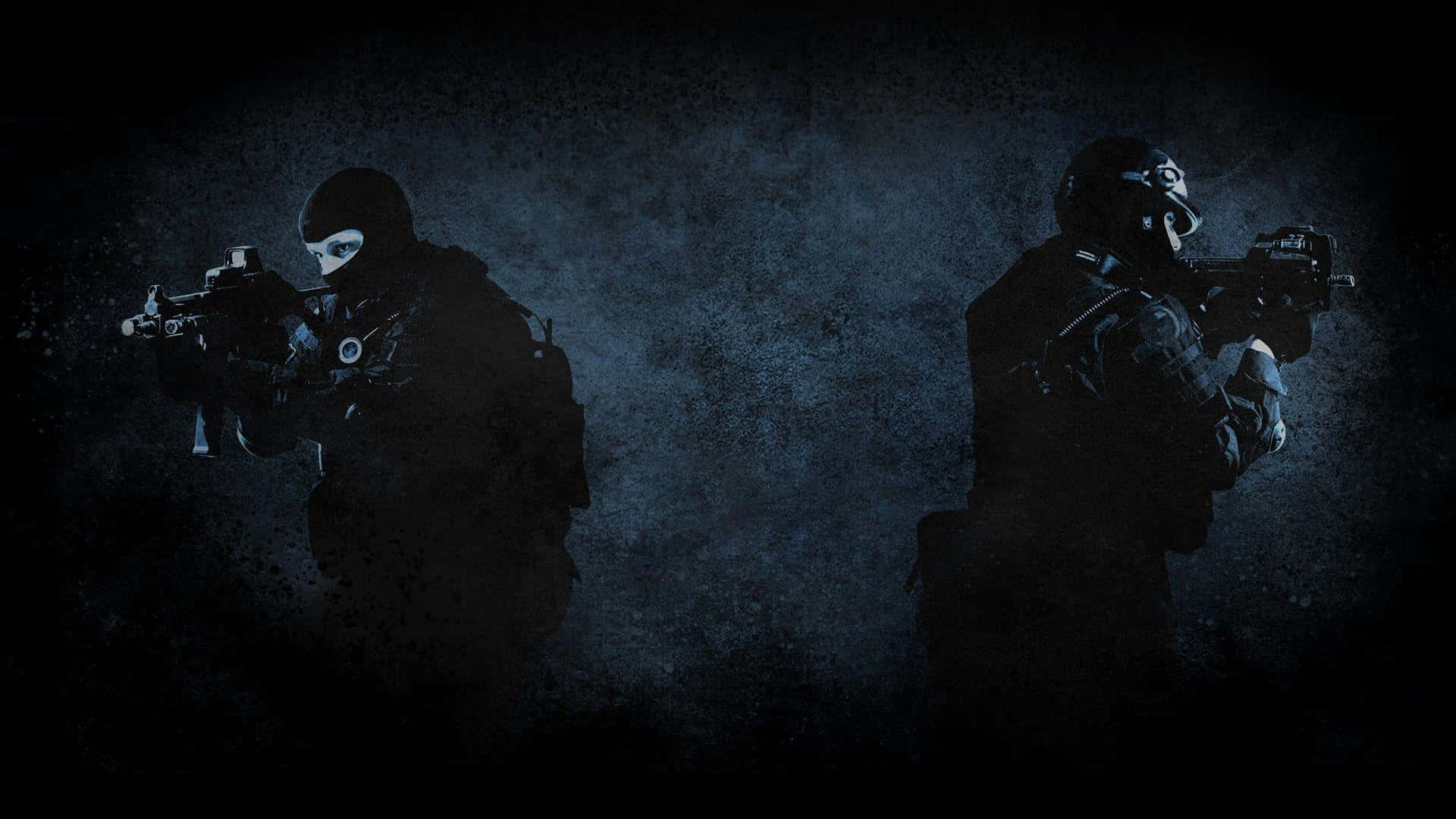 Two Silhouettes Of Soldiers Holding Guns Background