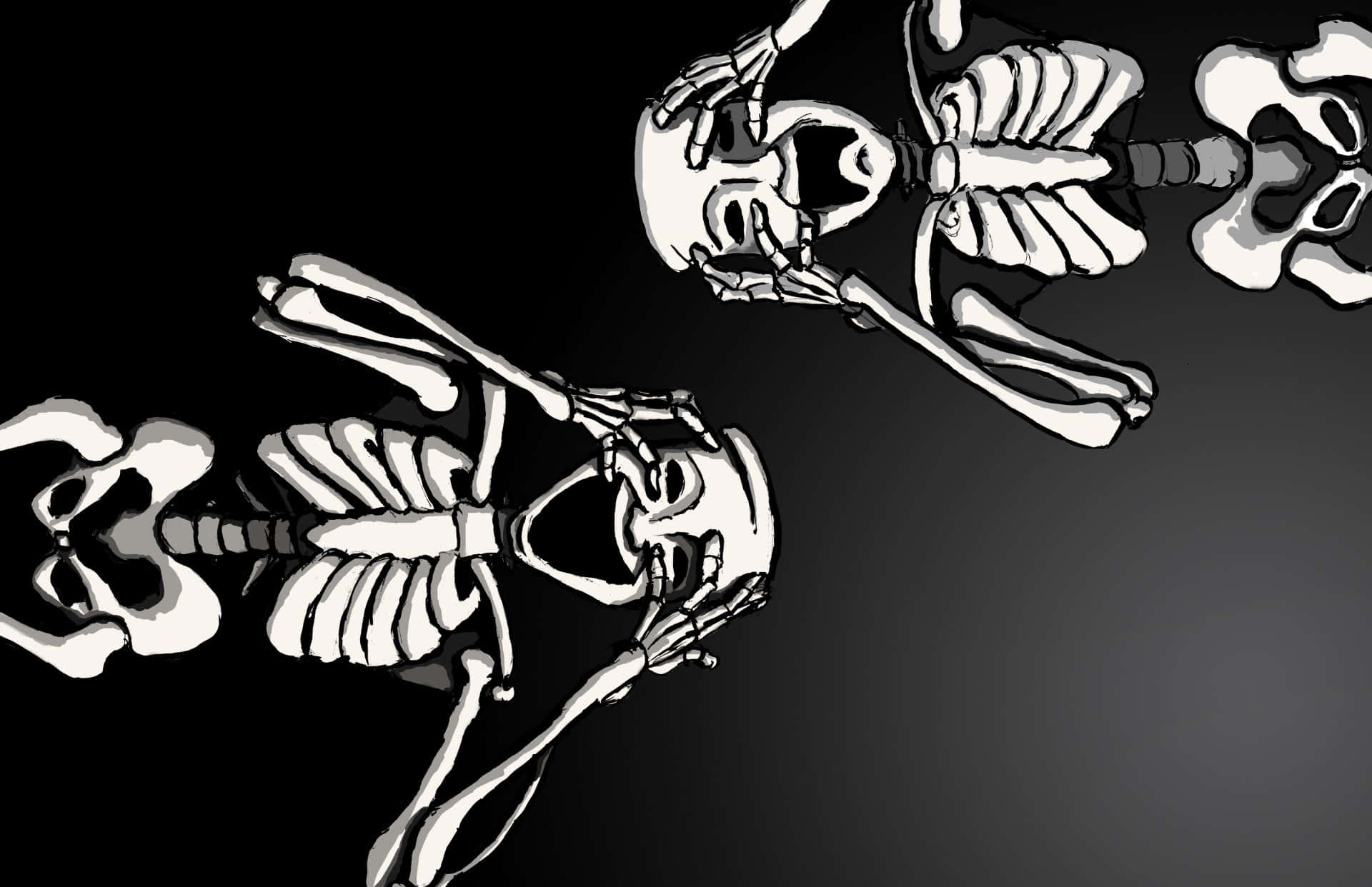 Two Skeletons Are Standing On A Black Background Background