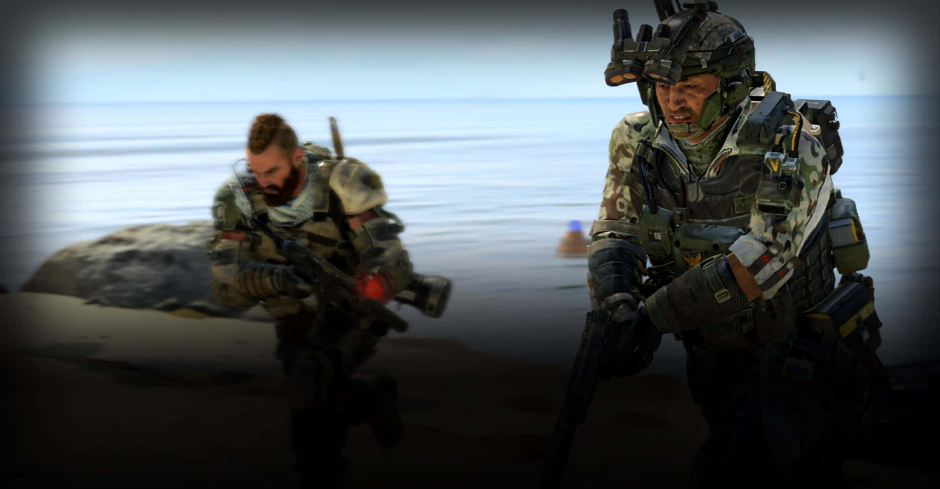 Two Soldiers Are Walking On The Beach Background