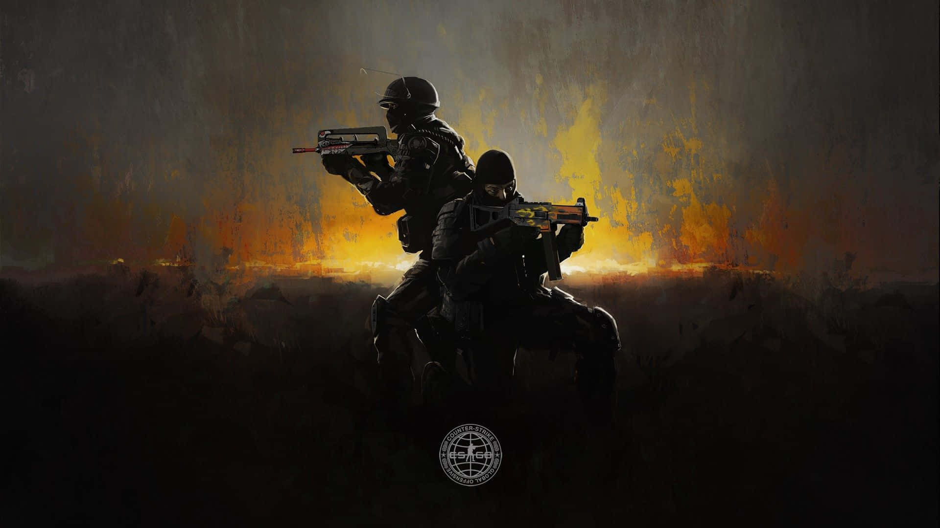 Two Soldiers With Guns In The Background Background