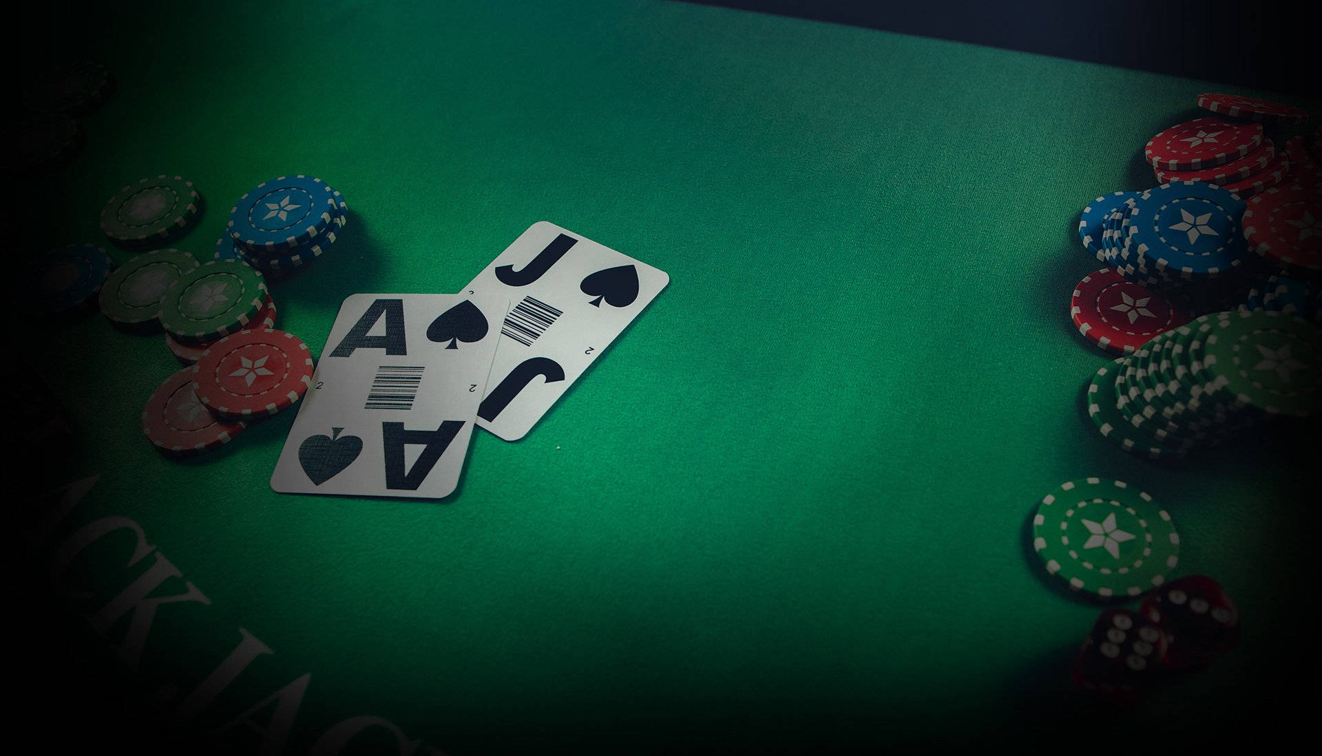 Two Spades Card Green Baccarat Table Chips Background