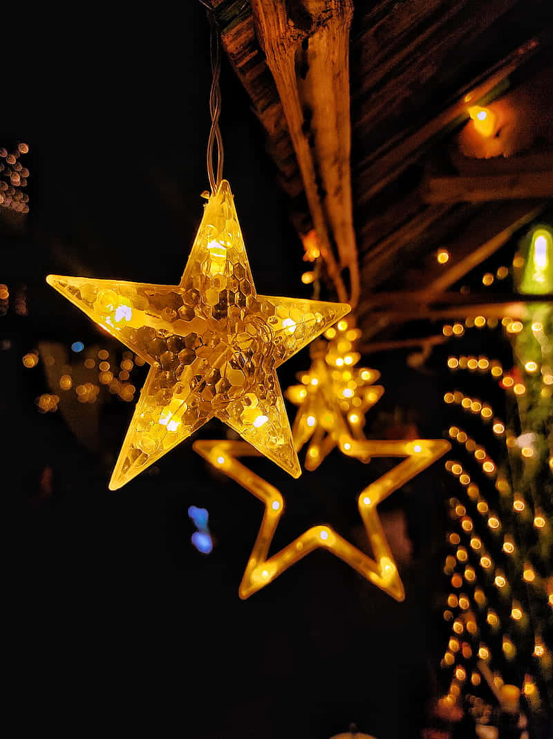 Two Star Lights Hanging From A Tree
