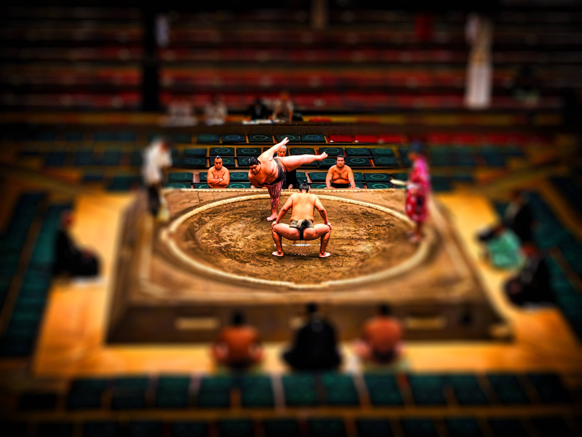 Two Sumo Wrestlers Battle It Out For Supremacy Background