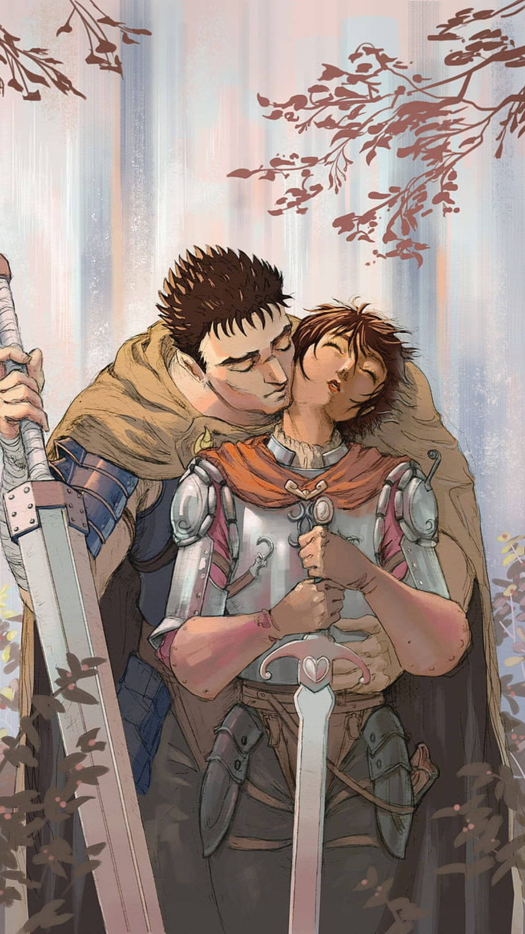 Two Swordsman Anime Hug Background