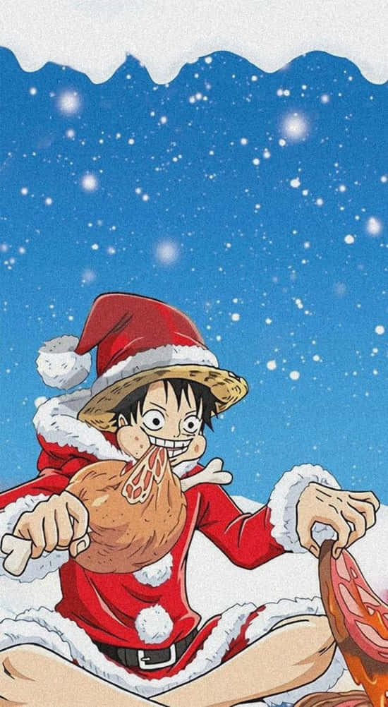 Two Teenage Anime Boys Enjoying Christmas Together Background