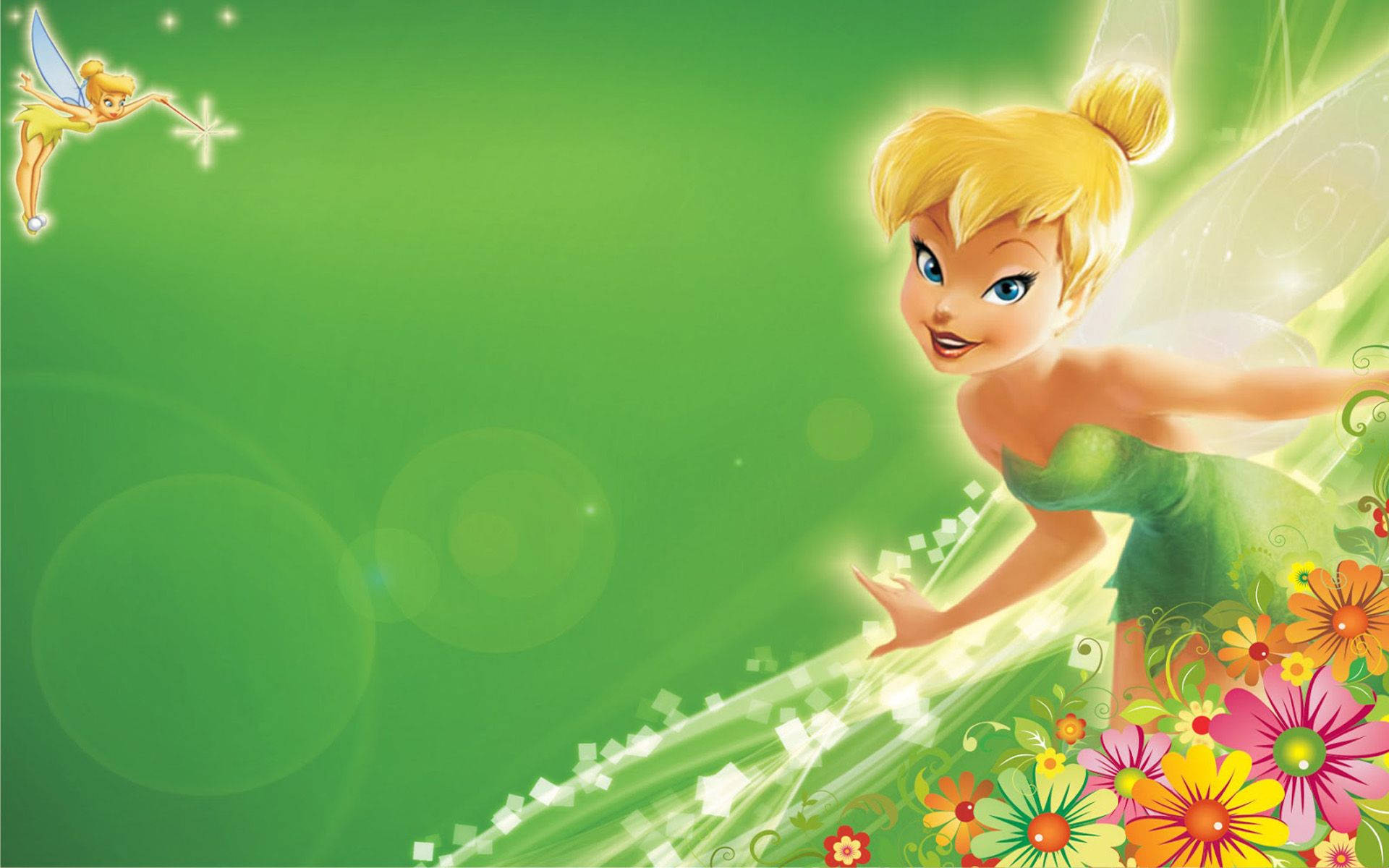Two Tinkerbells In Floral Background Background