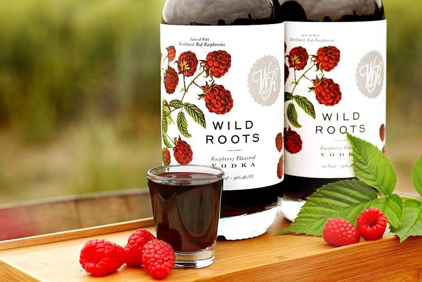 Two Wild Roots Raspberry Infused Vodka Background